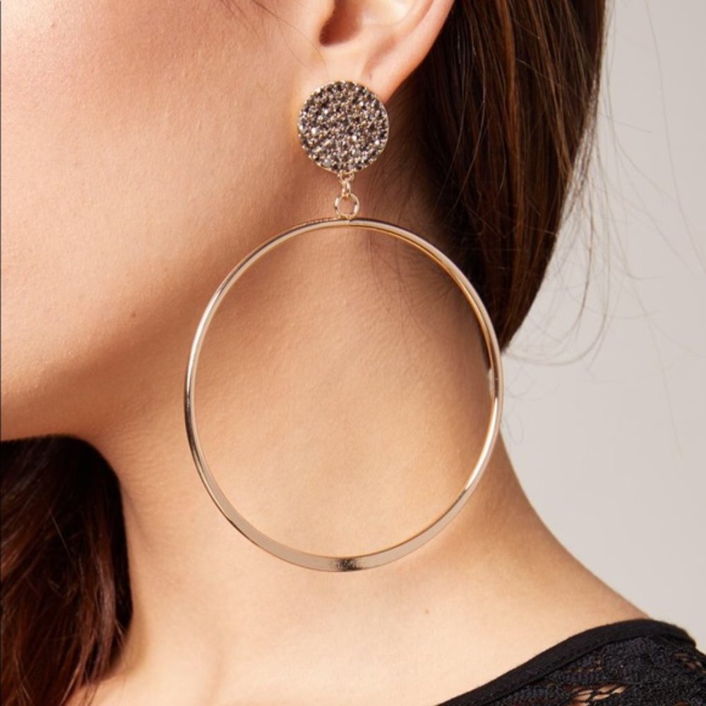 Crystal Stud Hoop Earrings in Gold